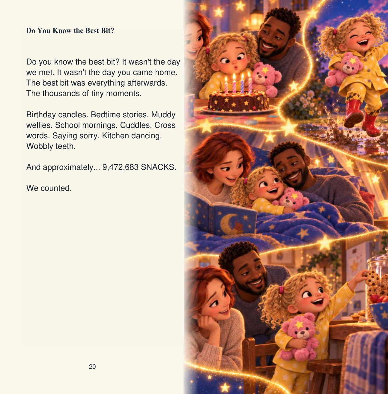 Sample page: Do You Know the Best Bit? — birthday candles, bedtime stories and kitchen dancing
